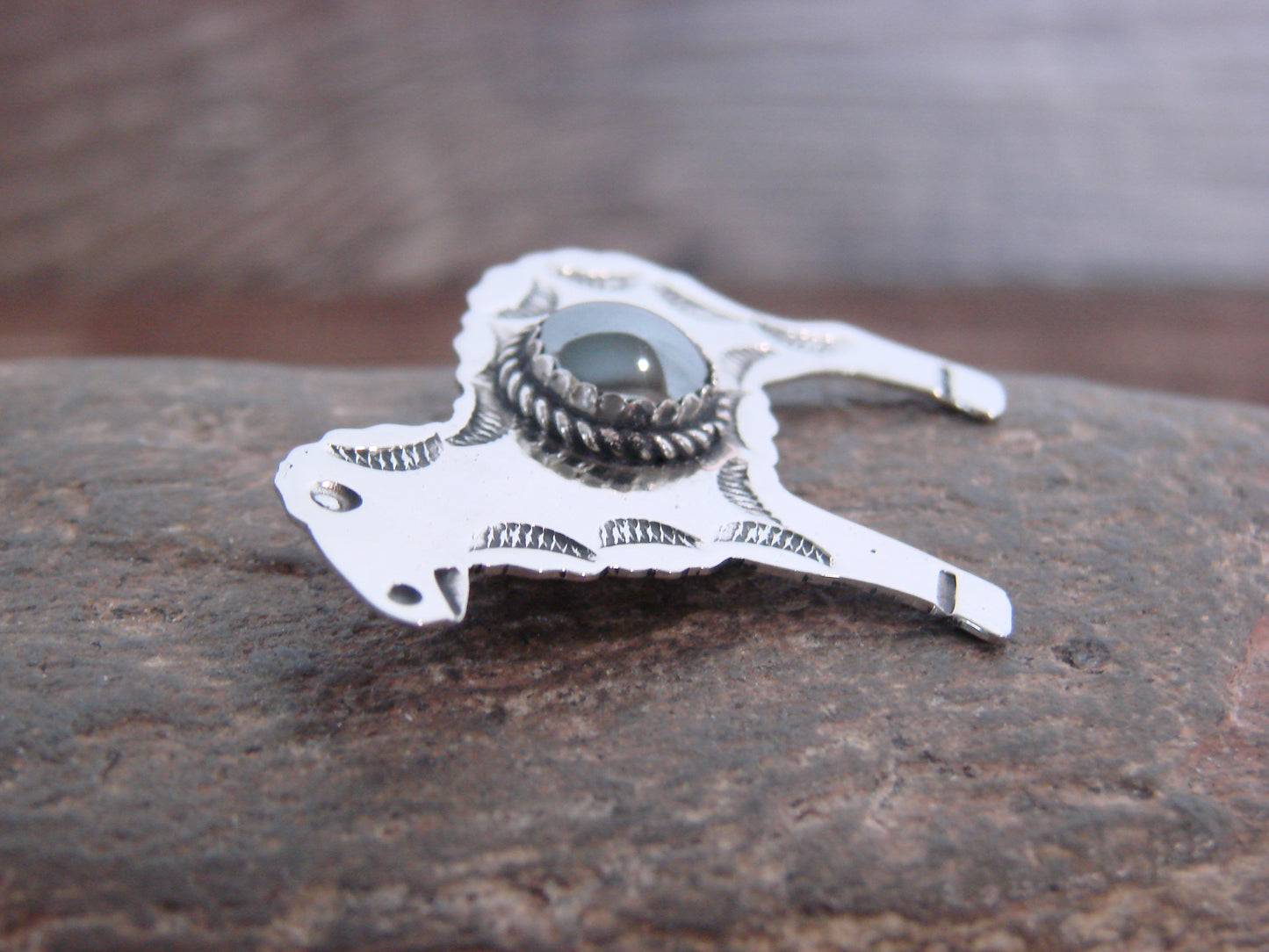Native American Nickel Silver & Hematite Lamb Pin - Cleveland