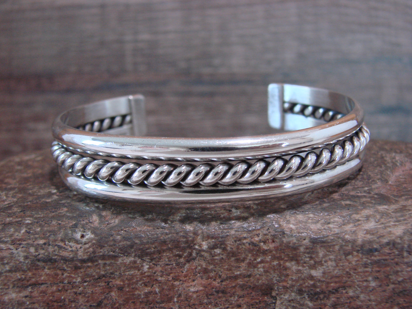 Native American 7/16" Navajo Indian Sterling Silver Bracelet Cuff - Tahe
