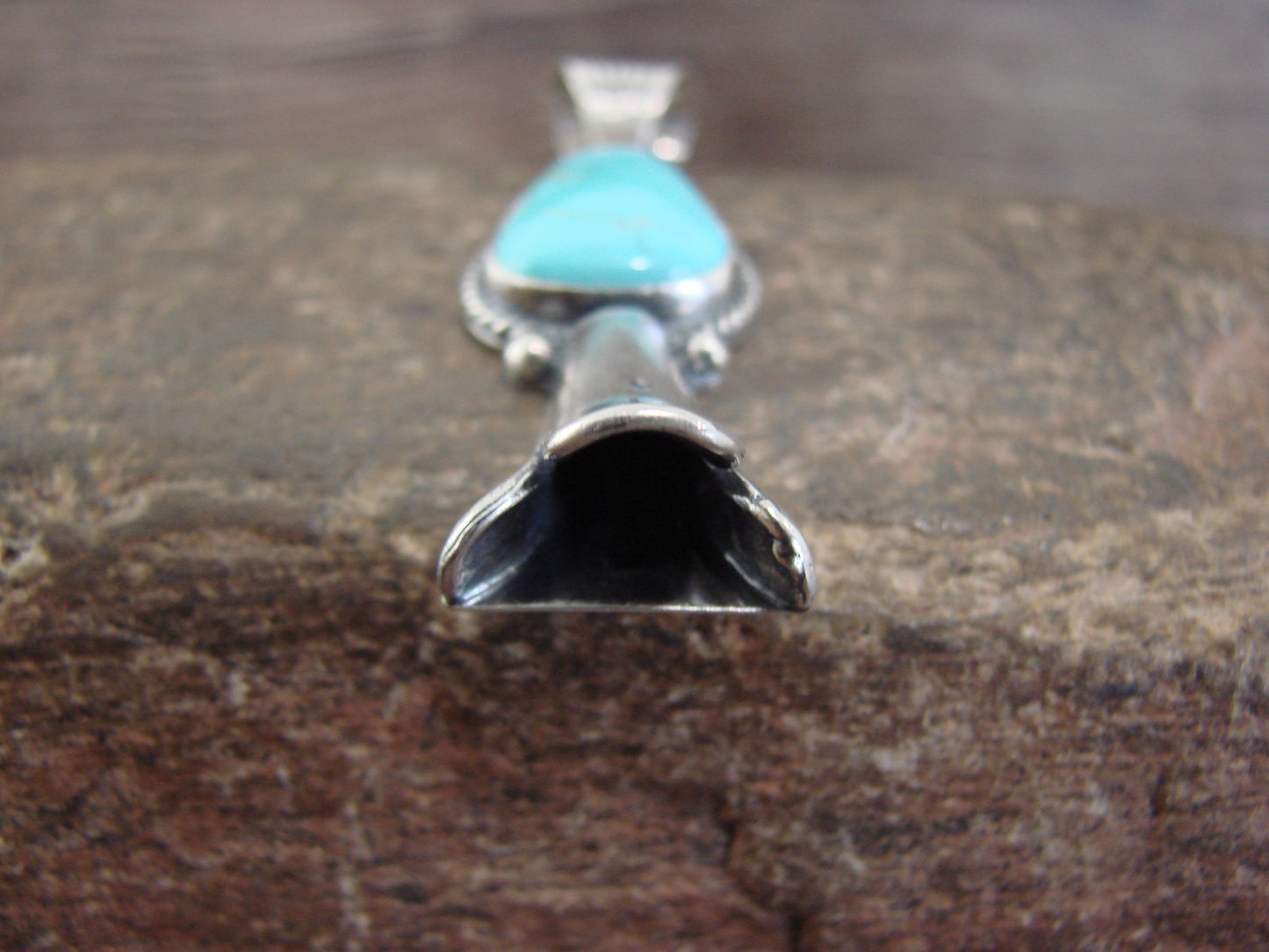 Native American Sterling Silver & Turquoise Squash Blossom Pendant by Betone