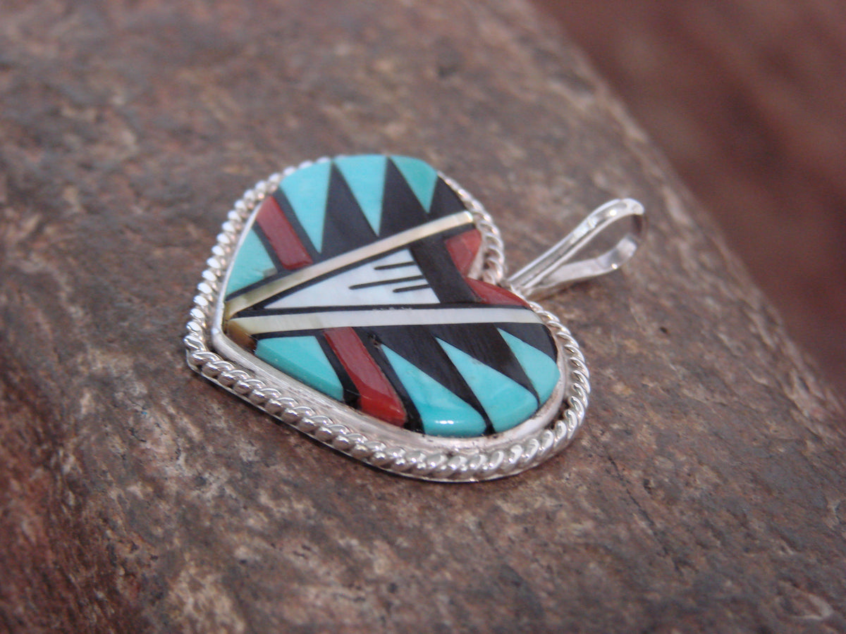 Native American Sterling Silver & Turquoise Inlay Heart Pendant by Booqua