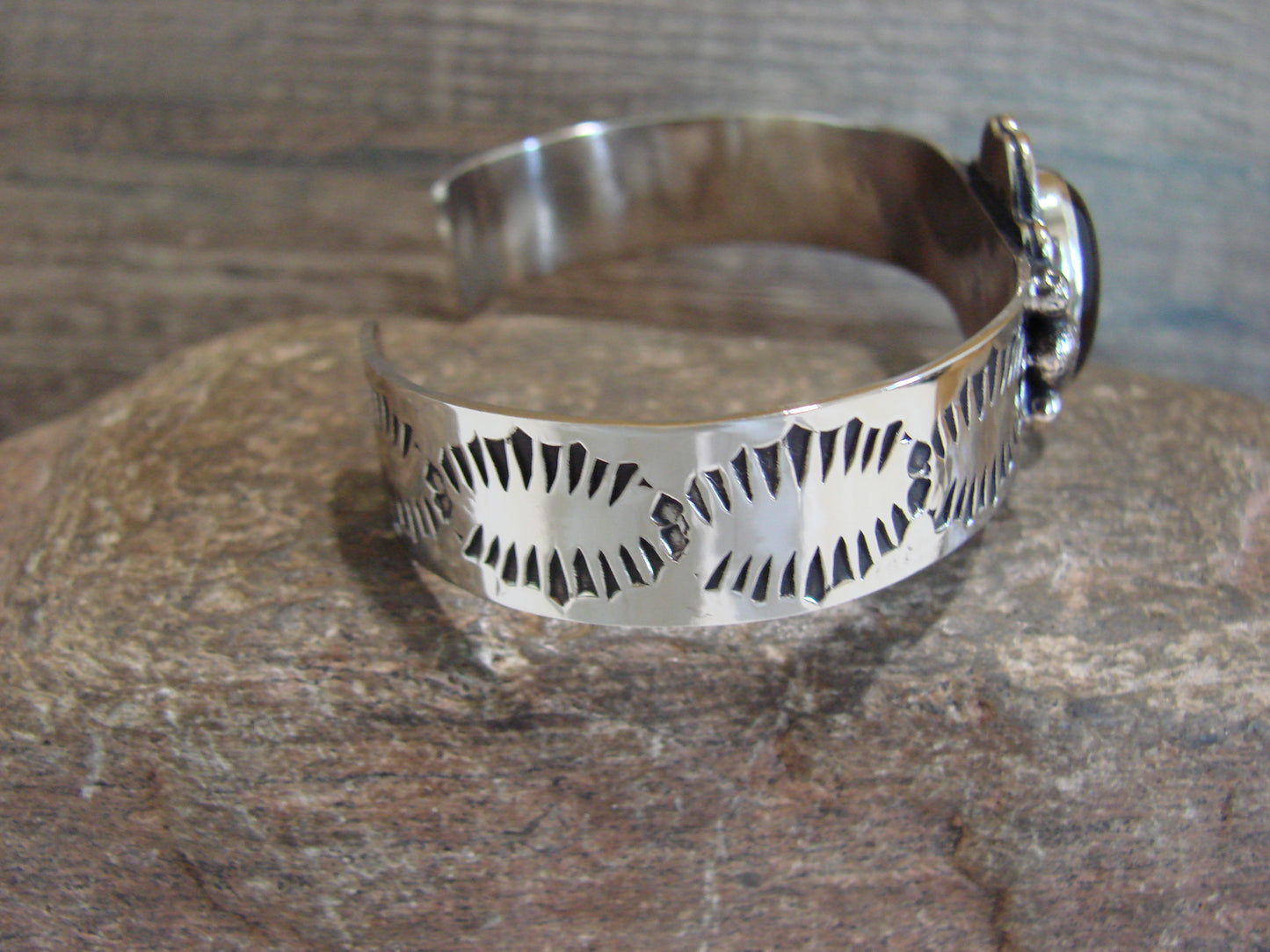 Navajo Indian Nickel Silver & Onyx Bracelet by Cleveland