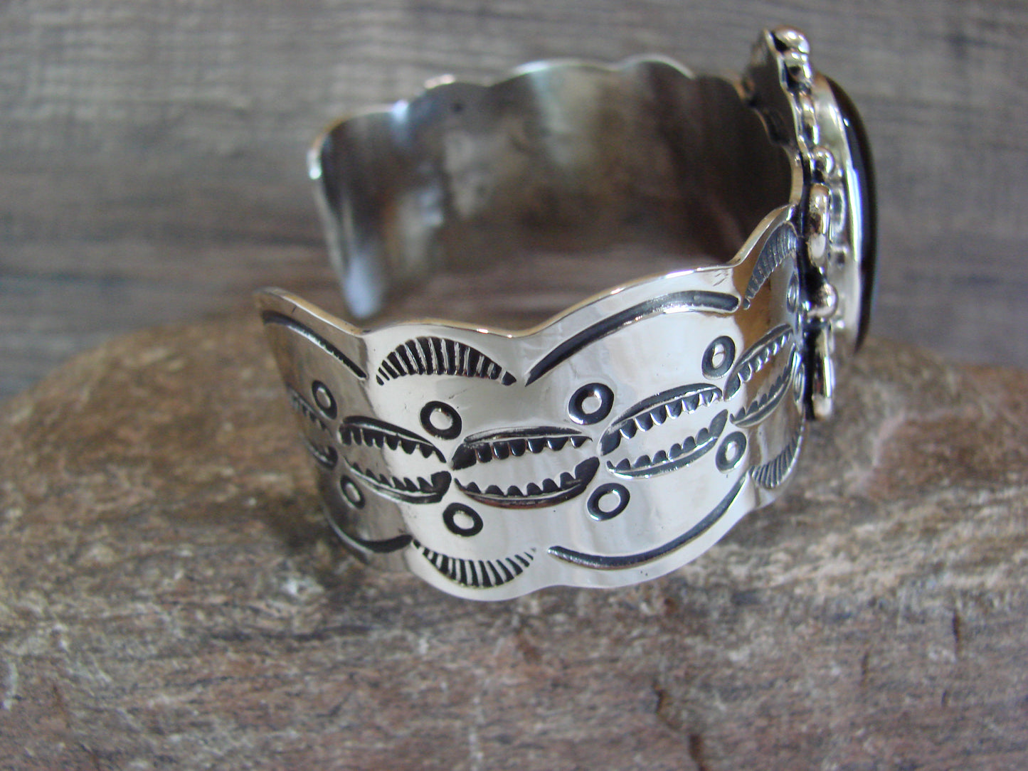 Navajo Indian Nickel Silver & Onyx Bracelet by Cleveland