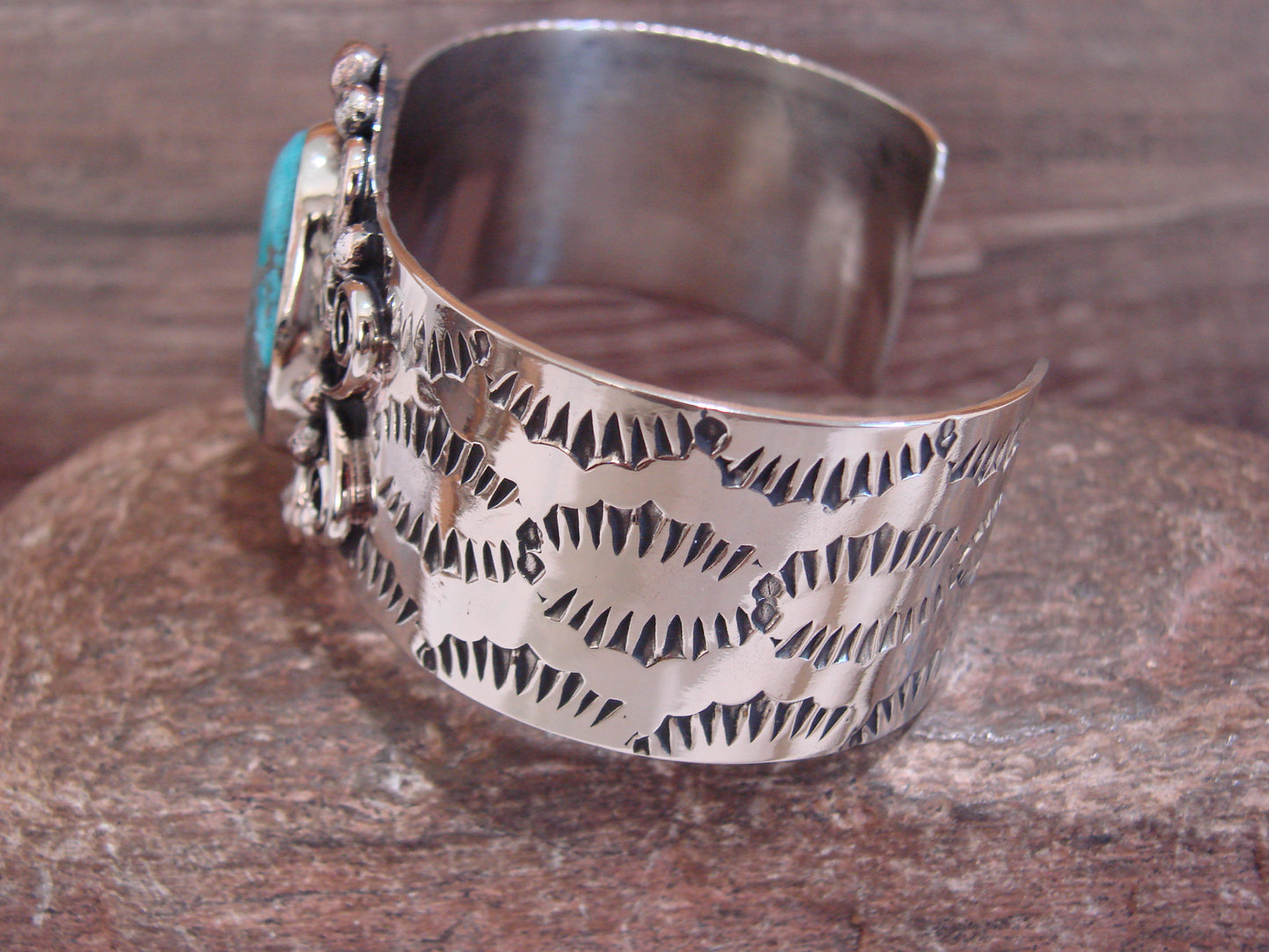 Native American Nickel Silver & Turquoise Bracelet by Cleveland