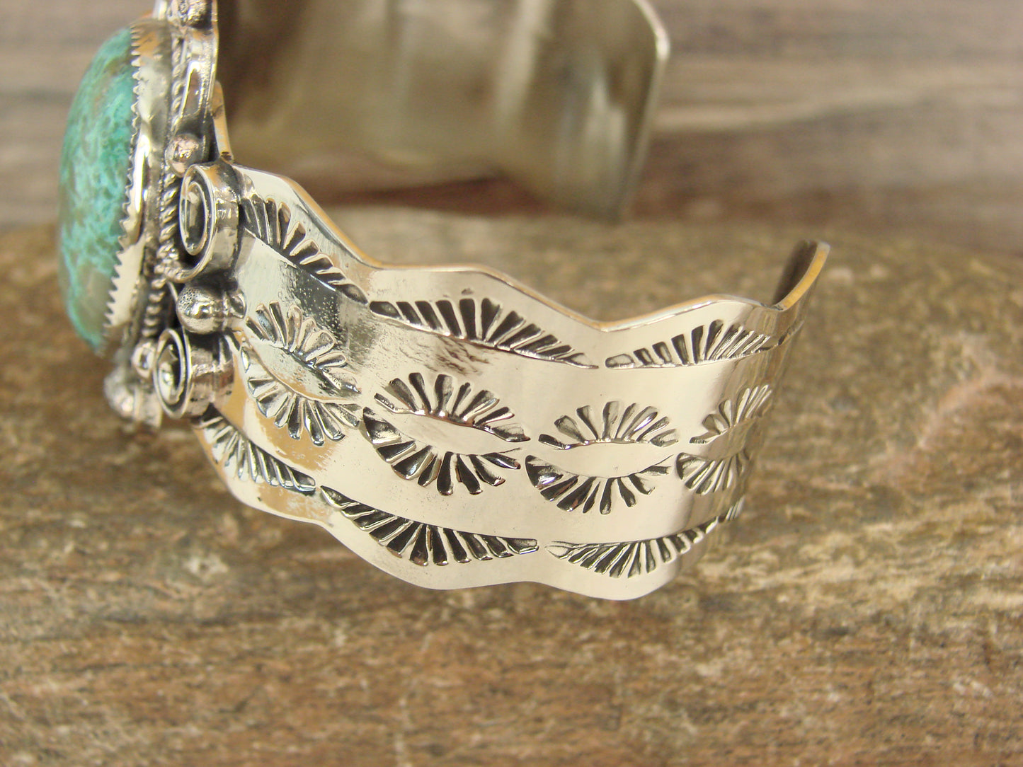 Native American Nickel Silver & Turquoise Bracelet by Cleveland