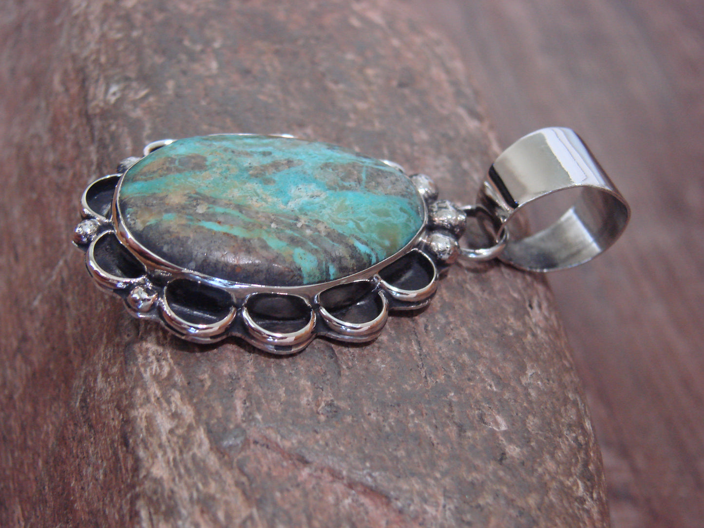Native American Navajo Nickel Silver & Turquoise Pendant - Cleveland