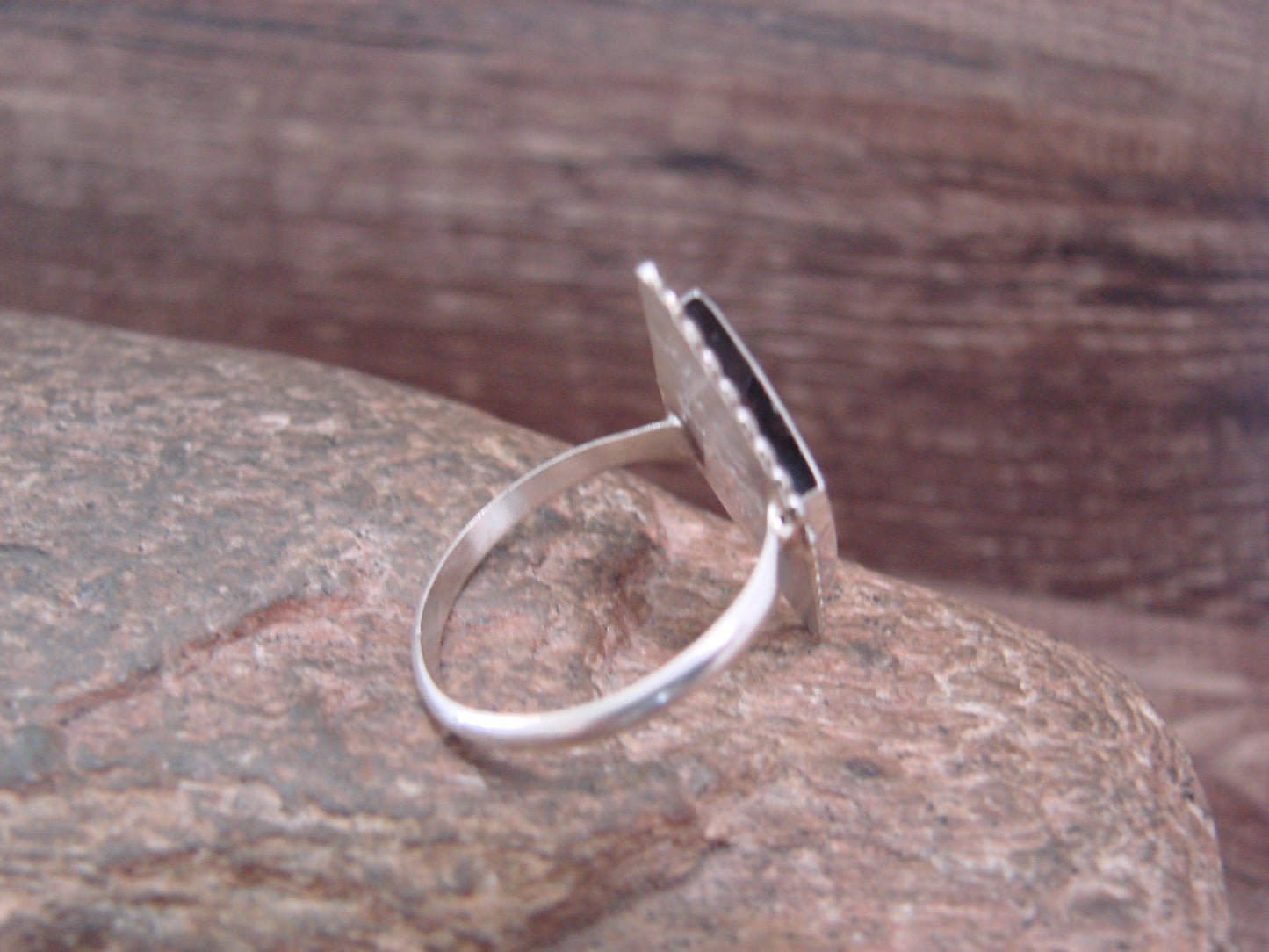 Native American Sterling Silver & Blue Opal Inlay Ring - Dosedo - Size 7.5