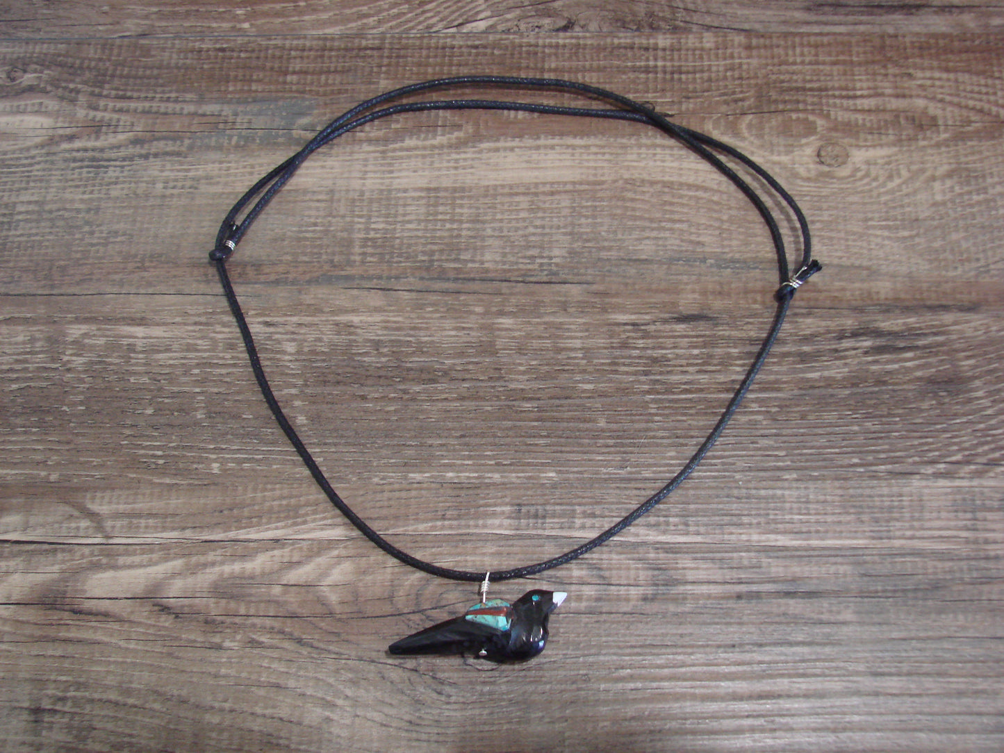 Hand Carved Adjustable Jet Magpie Fetish Necklace by Matt Mitchell