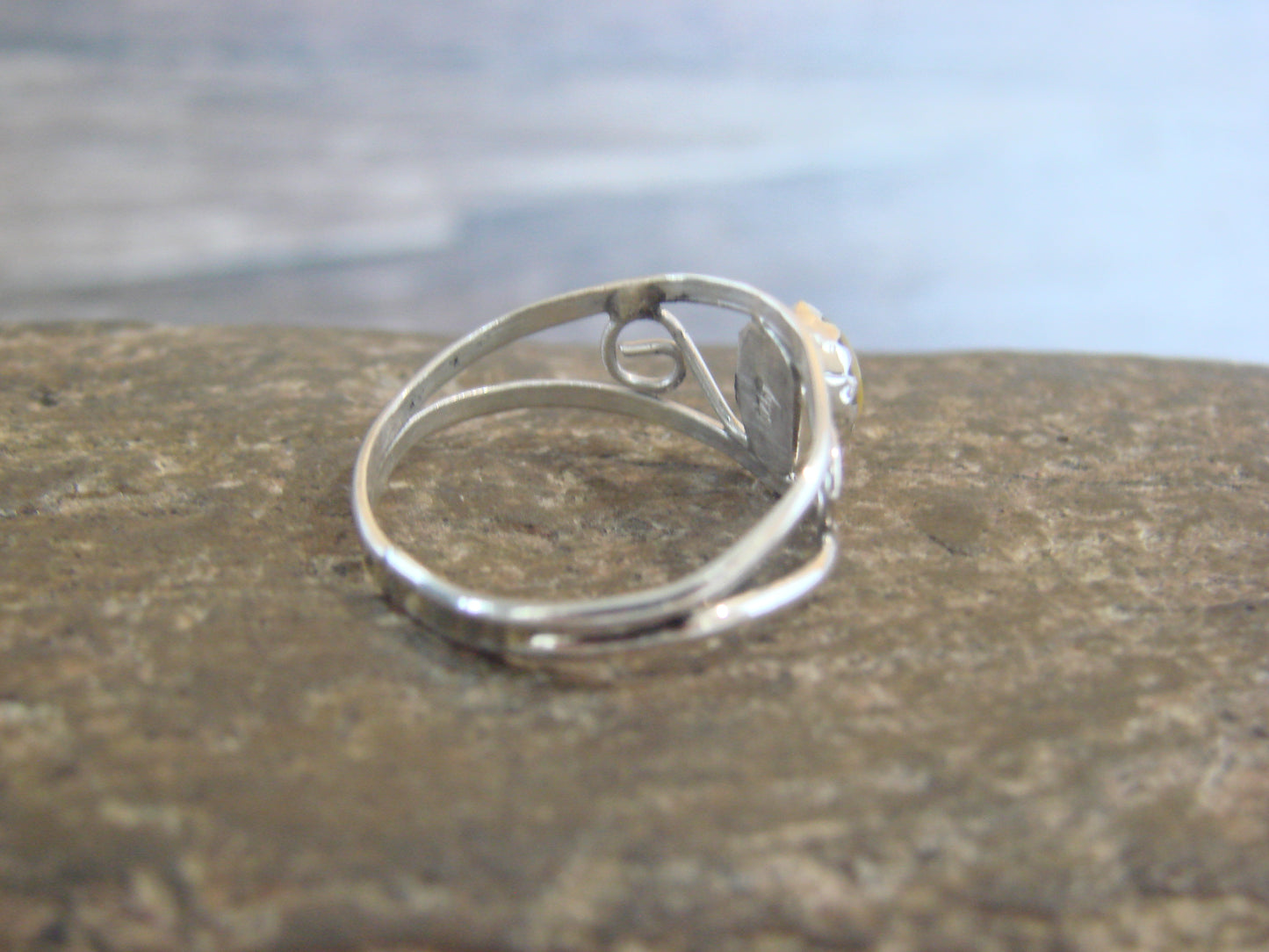 Native American Sterling Silver & Yellow Shell Ring Size 6.5 by Lincoln