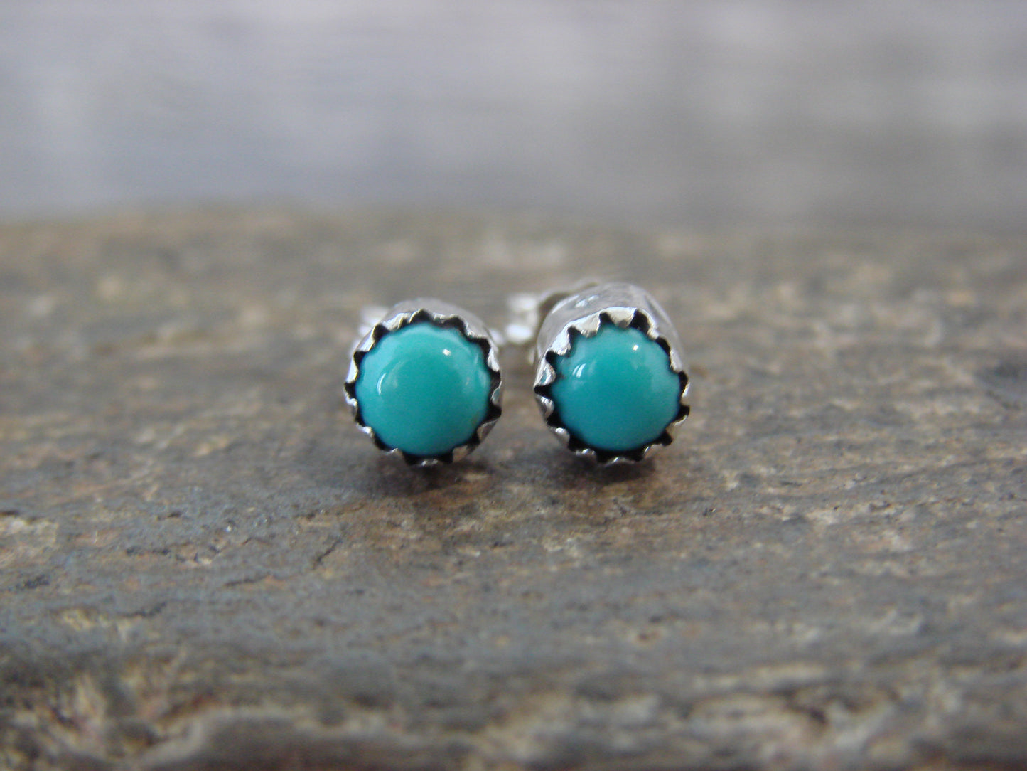 Native American Sterling Silver & Turquoise Dot Stud Post Earrings by Martinez