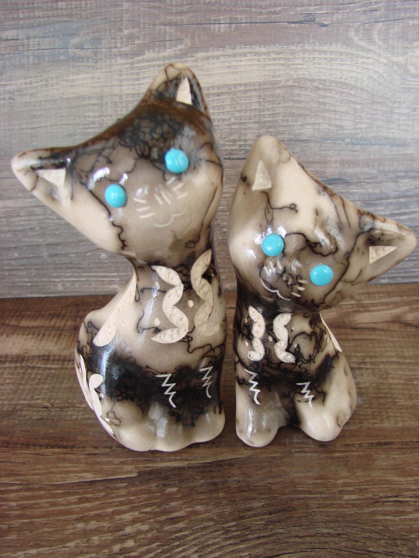 Native American Horse Hair Cat Pottery Set by Vail