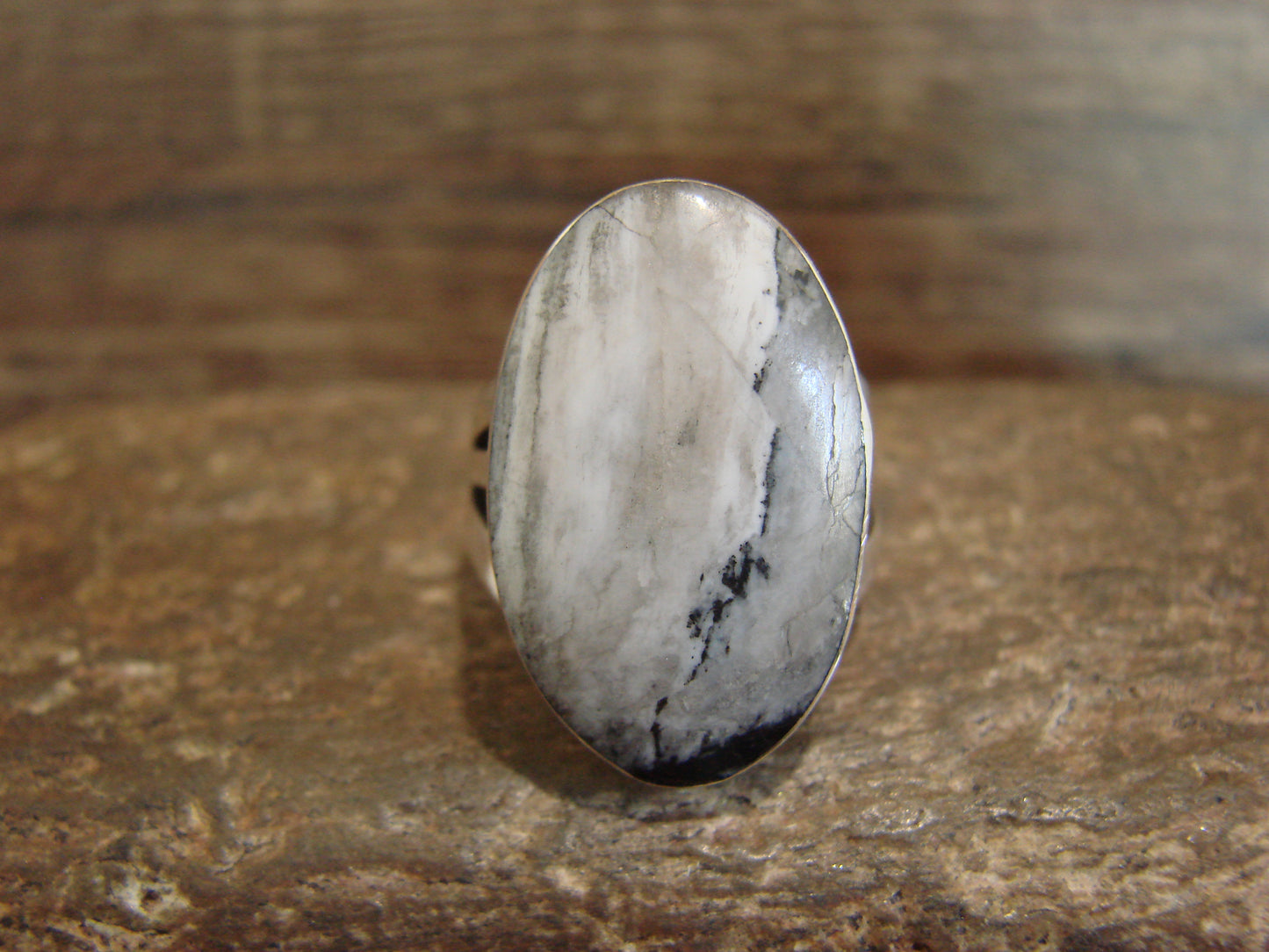 Native American Sterling Silver & White Buffalo Turquoise Ring by Smith - Size 6