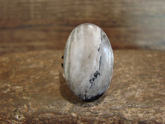 Native American Sterling Silver & White Buffalo Turquoise Ring by Smith - Size 6