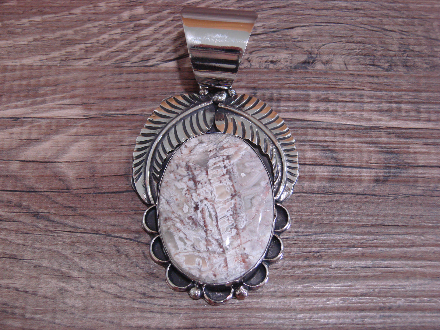 Large Navajo Indian Nickel Silver & Jasper Pendant by Cleveland