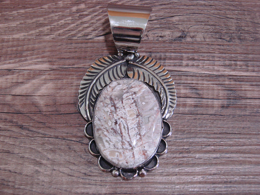 Large Navajo Indian Nickel Silver & Jasper Pendant by Cleveland