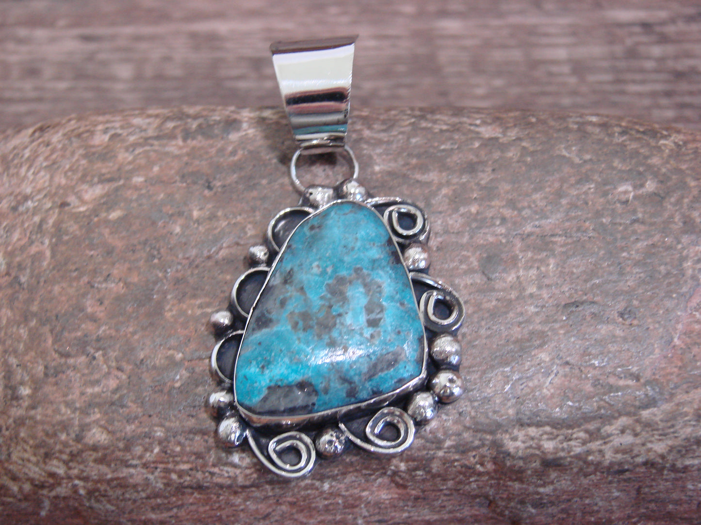 Native American Nickel Silver & Turquoise Pendant - Cleveland