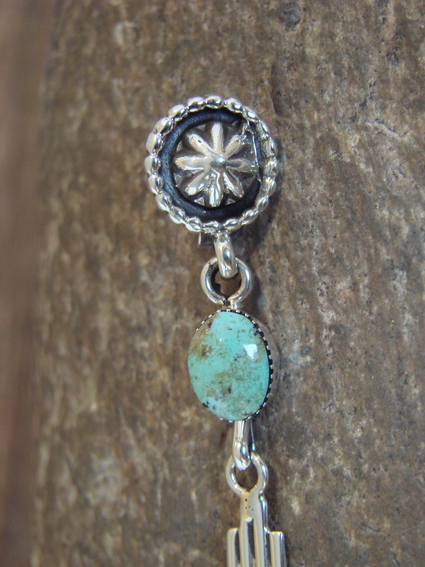 Native American Sterling Silver & Turquoise Zia Pendant by Lee