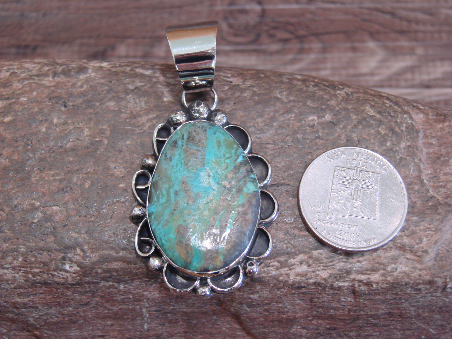 Native American Navajo Nickel Silver & Turquoise Pendant - Cleveland