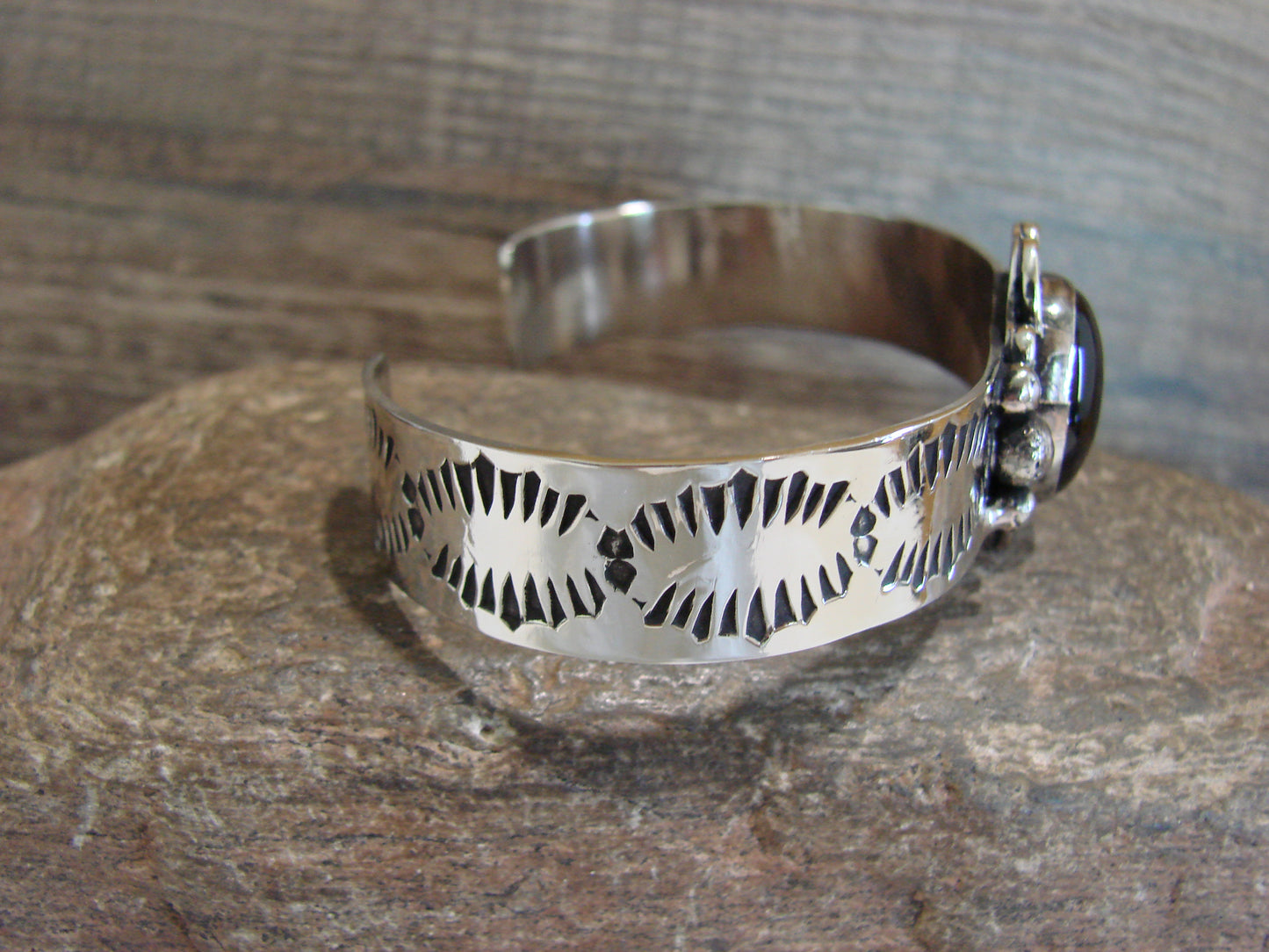 Navajo Indian Nickel Silver & Onyx Bracelet by Cleveland