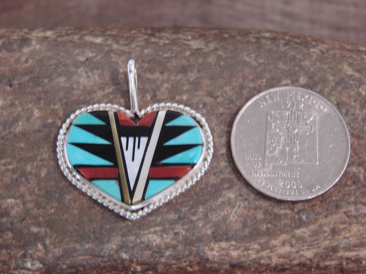Native American Sterling Silver & Turquoise Inlay Heart Pendant by Booqua