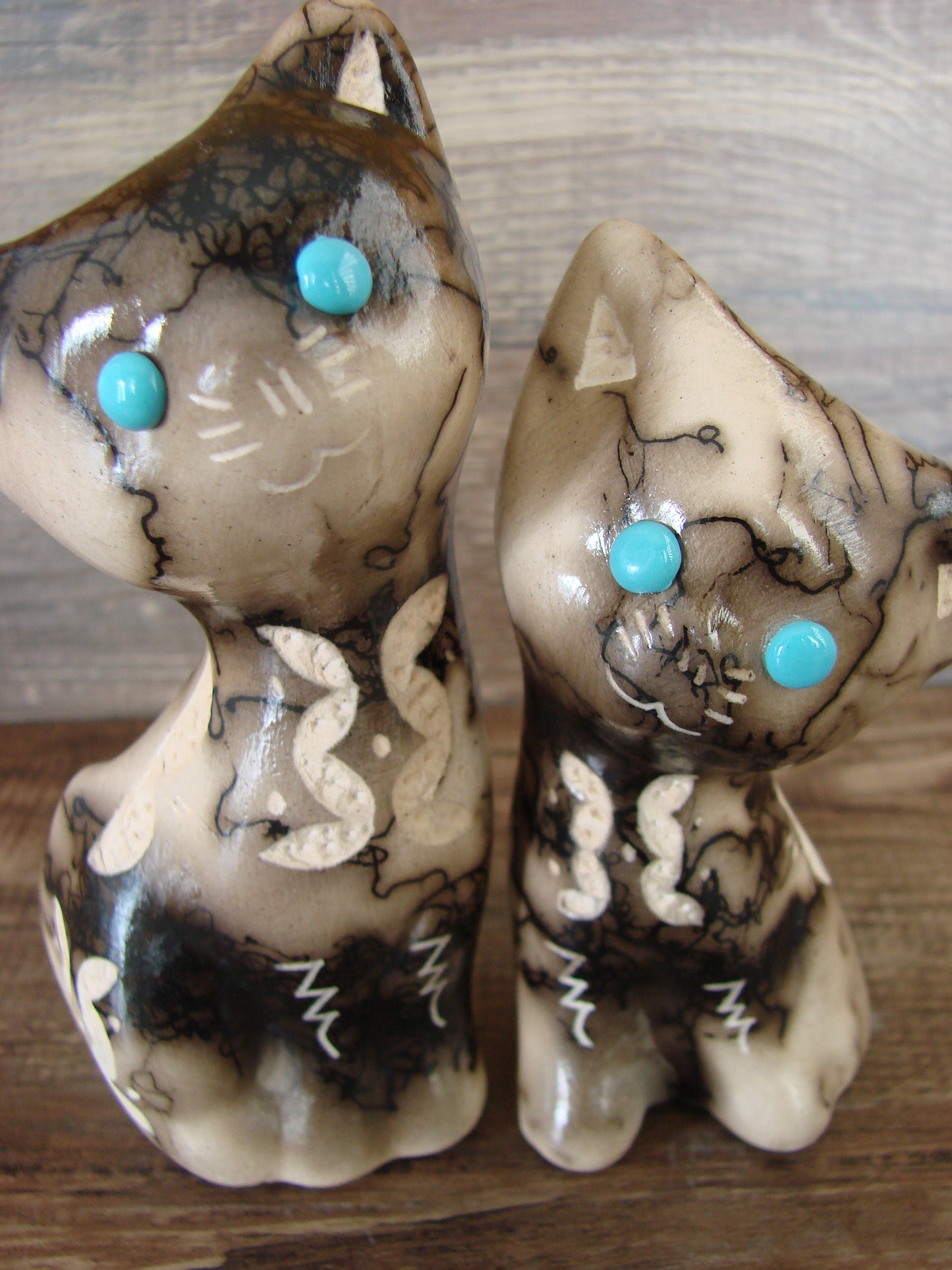 Native American Horse Hair Cat Pottery Set by Vail