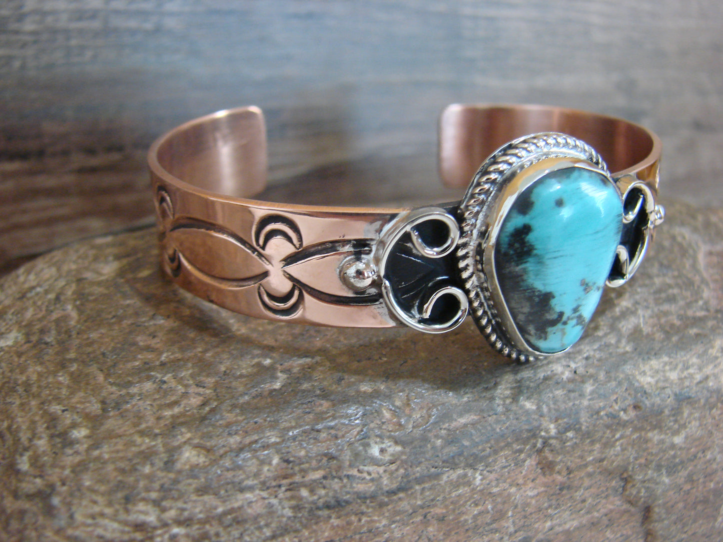 Native American Copper & Turquoise Bracelet by Cleveland