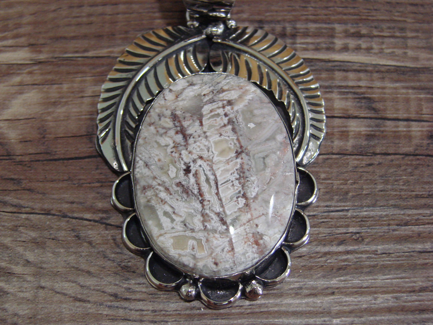 Large Navajo Indian Nickel Silver & Jasper Pendant by Cleveland