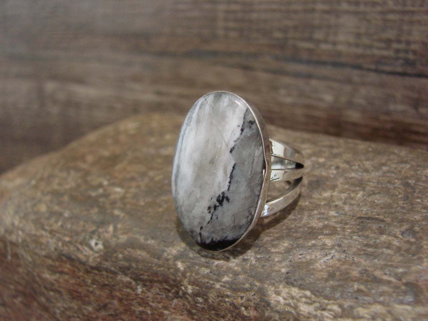 Native American Sterling Silver & White Buffalo Turquoise Ring by Smith - Size 6