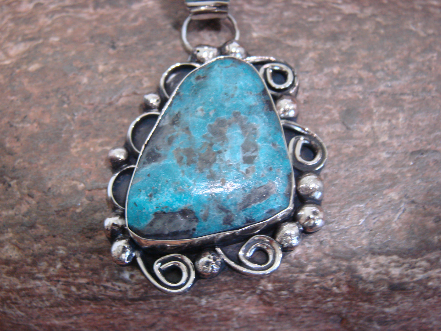 Native American Nickel Silver & Turquoise Pendant - Cleveland
