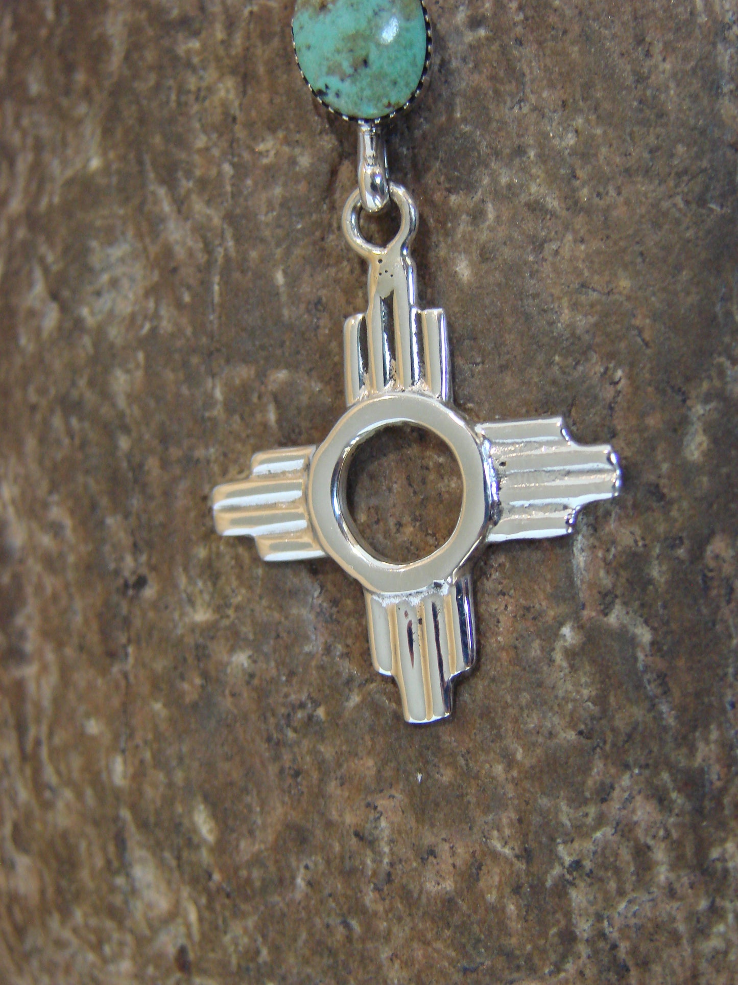 Native American Sterling Silver & Turquoise Zia Pendant by Lee