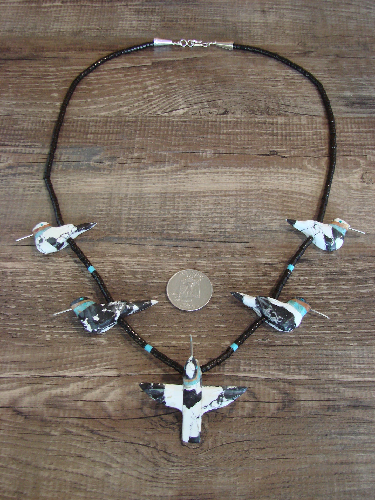 Hand Carved White Marble Turquoise Hummingbird Fetish Necklace Matt Mitchell