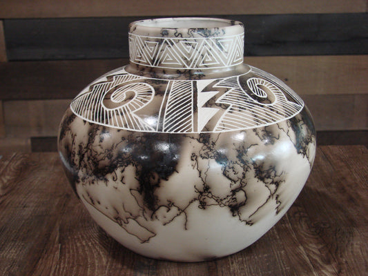 Native American Acoma Horse Hair Pottery by Yellow Corn