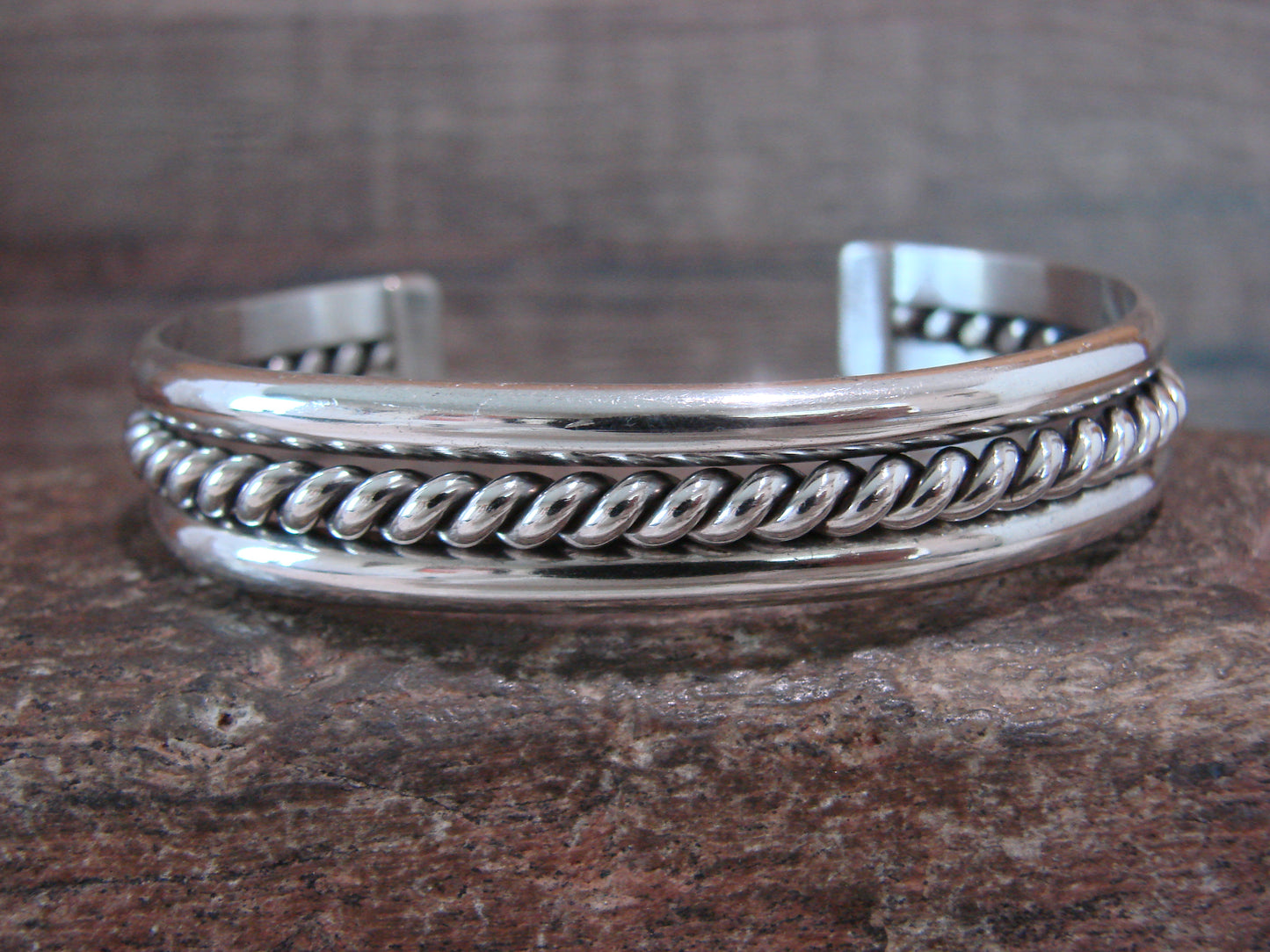 Native American 7/16" Navajo Indian Sterling Silver Bracelet Cuff - Tahe