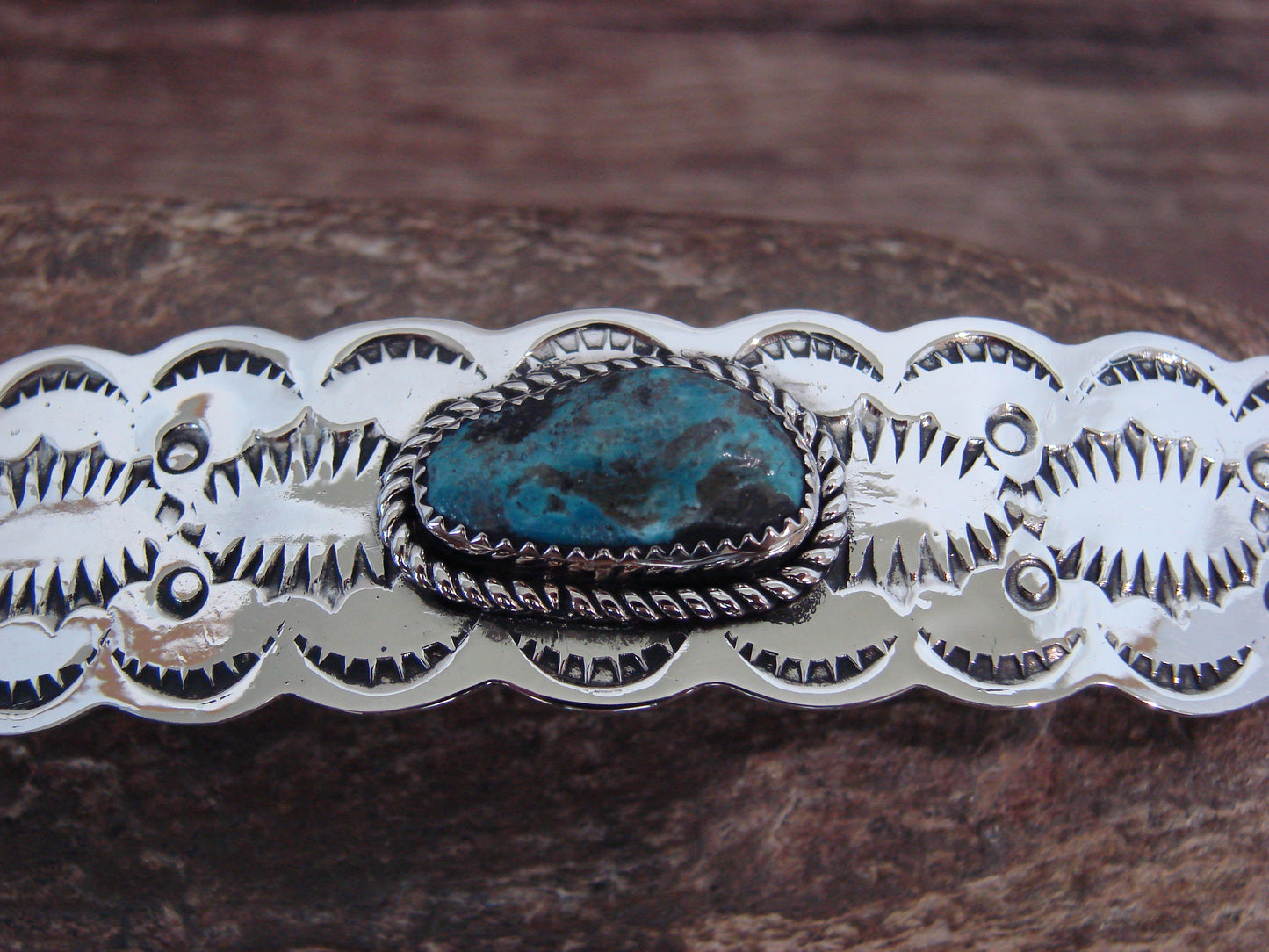 Native American Nickel Silver & Turquoise Hair Barrette by Cleveland