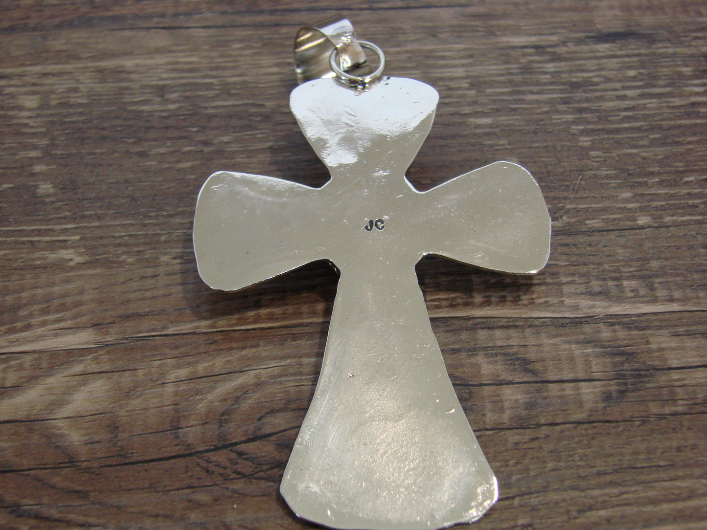 Large Native American Nickel Silver & Turquoise Cross Pendant - Cleveland