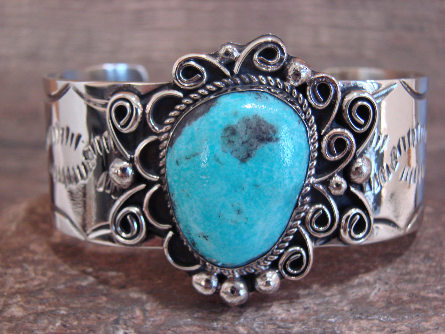 Native American Nickel Silver & Turquoise Bracelet by Cleveland