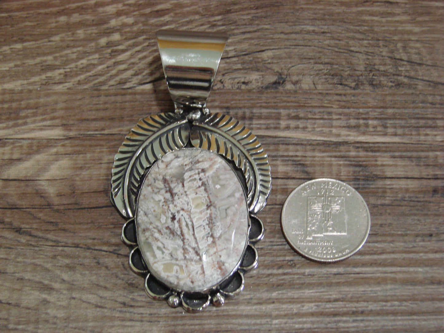 Large Navajo Indian Nickel Silver & Jasper Pendant by Cleveland