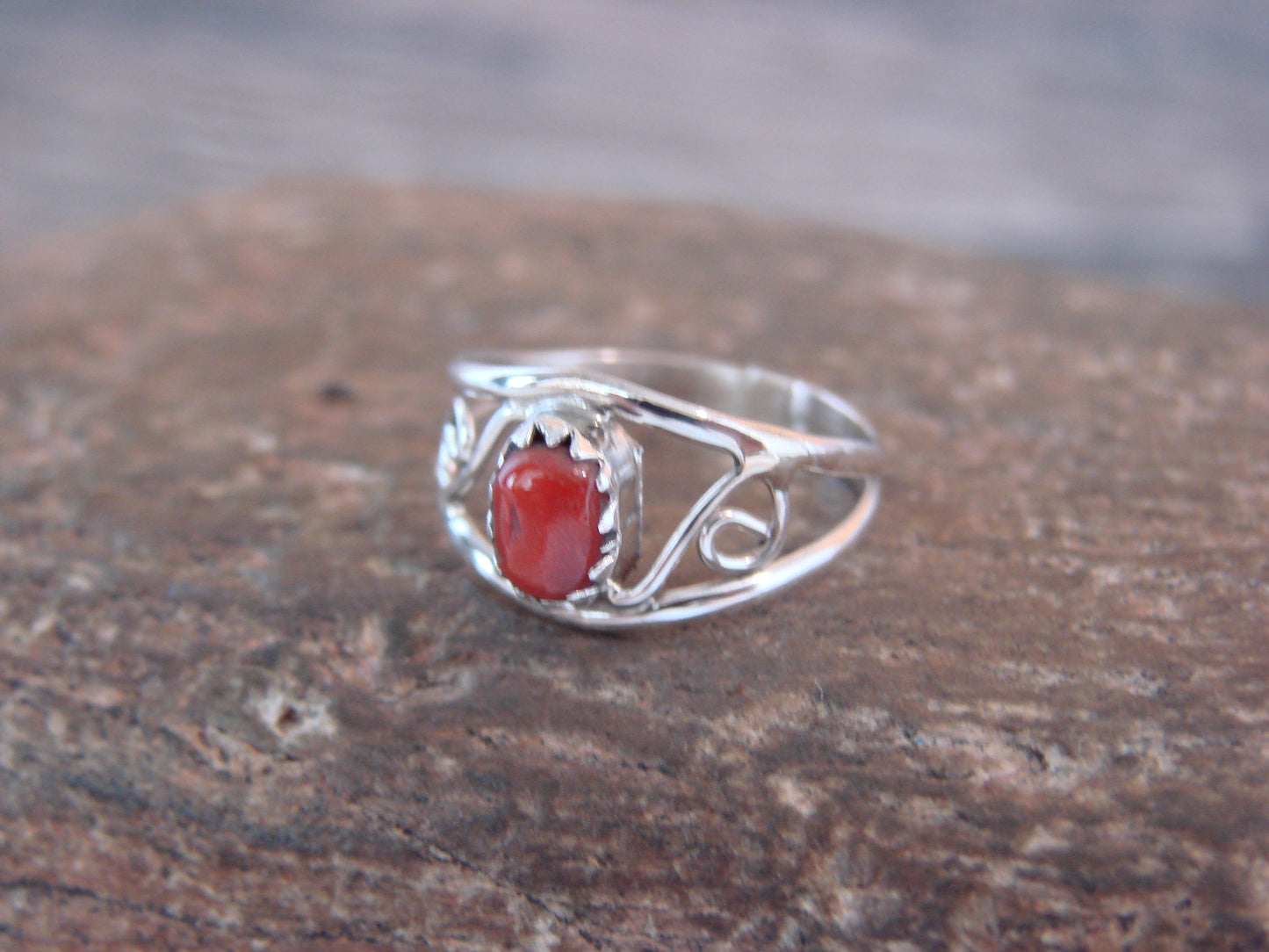 Native American Sterling Silver & Coral Ring Size 3.5 by Lincoln