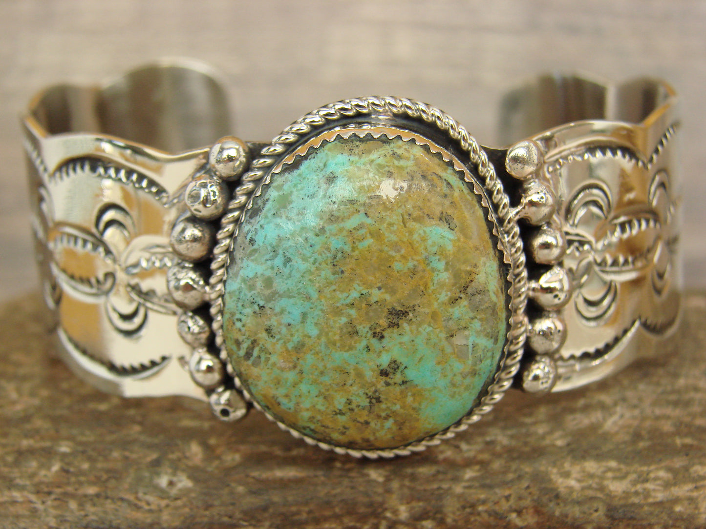 Native American Nickel Silver & Turquoise Bracelet by Cleveland