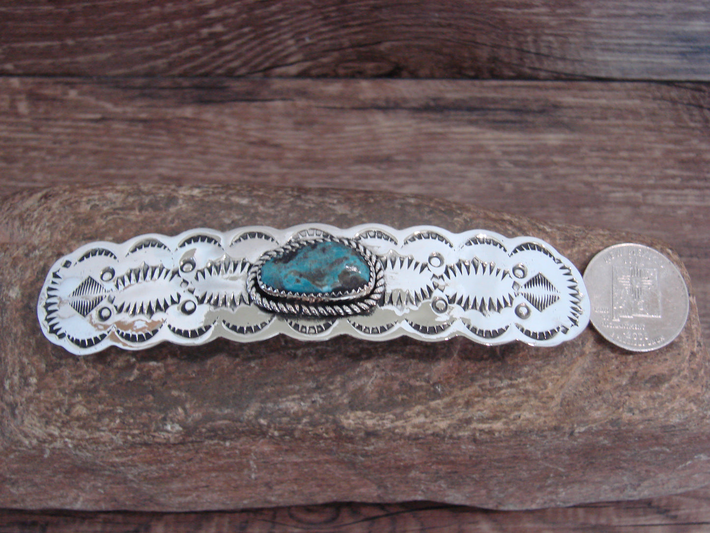Native American Nickel Silver & Turquoise Hair Barrette by Cleveland