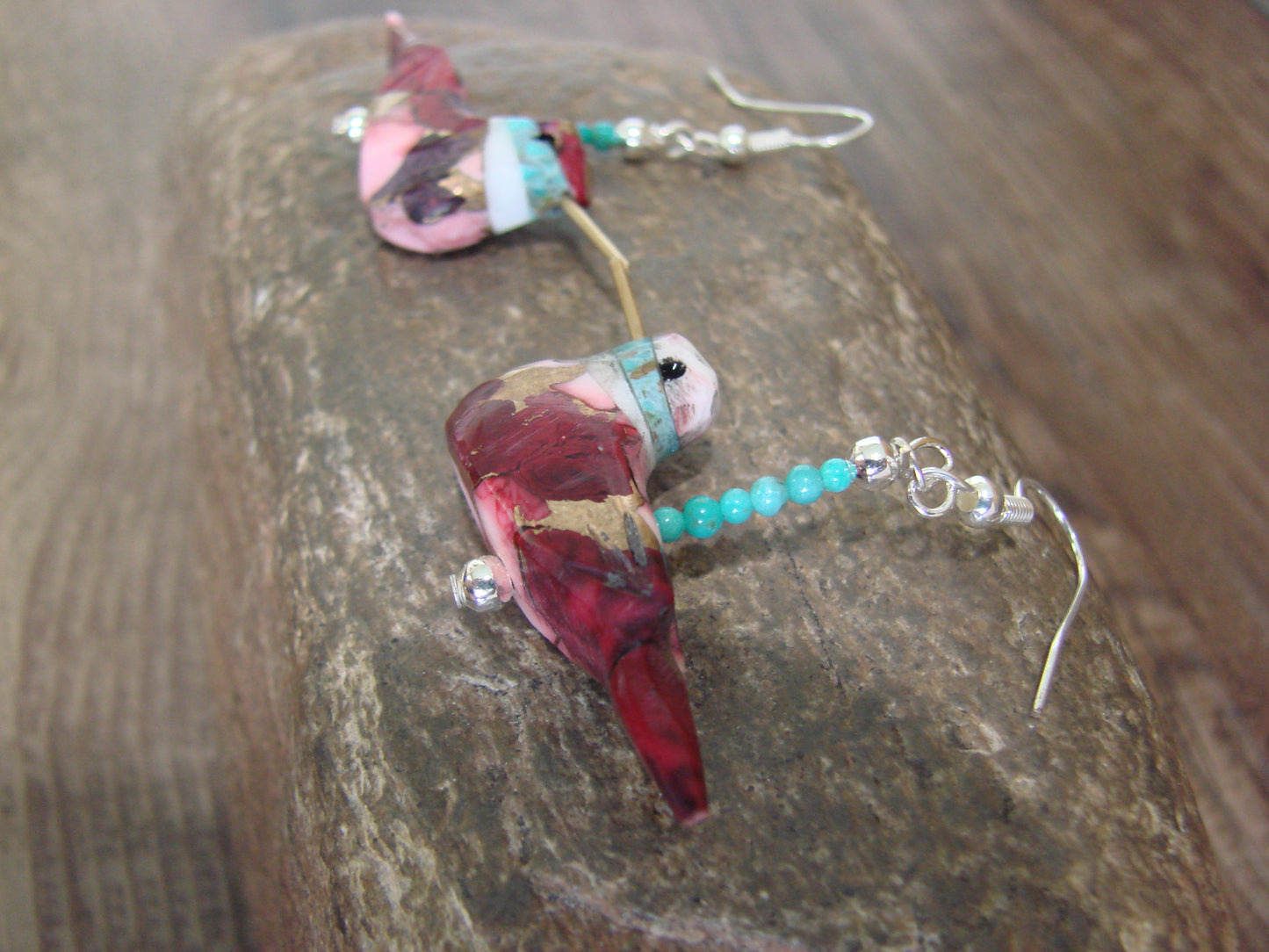 Purple Mohave Turquoise Bronze Aggregate Hummingbird Fetish Earrings - Mitchell