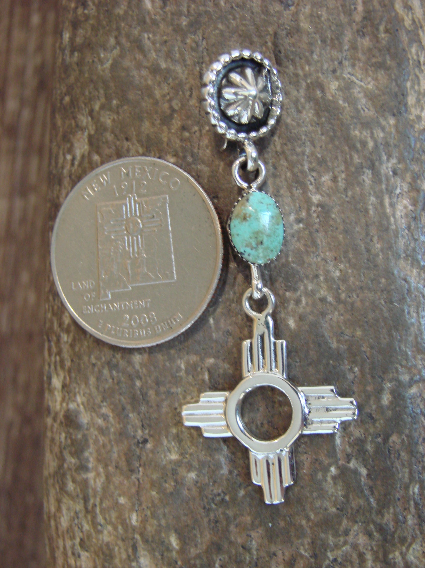 Native American Sterling Silver & Turquoise Zia Pendant by Lee