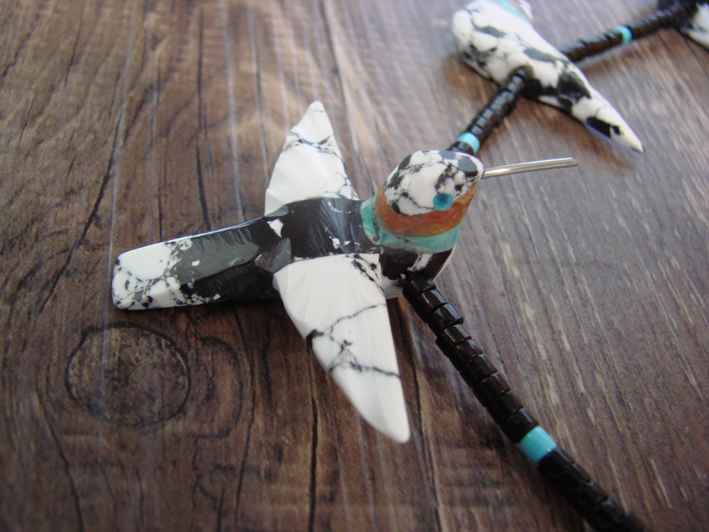 Hand Carved White Marble Turquoise Hummingbird Fetish Necklace Matt Mitchell