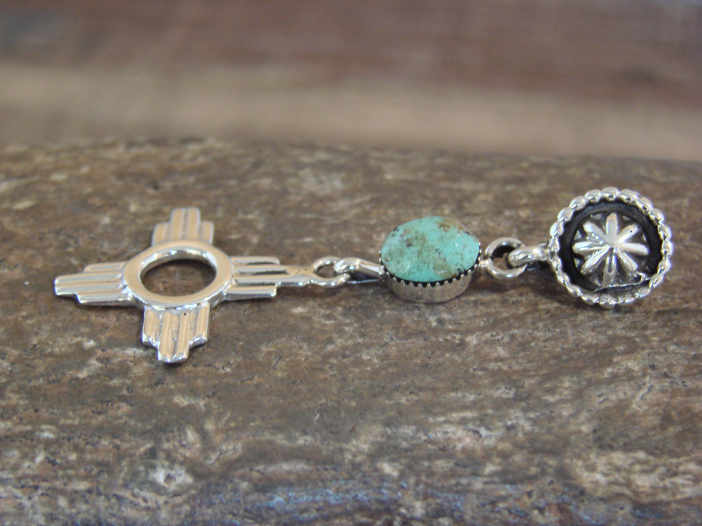 Native American Sterling Silver & Turquoise Zia Pendant by Lee