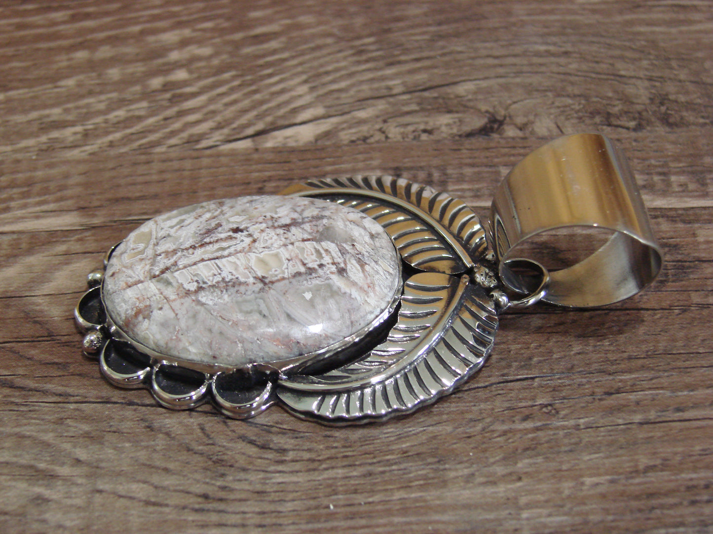 Large Navajo Indian Nickel Silver & Jasper Pendant by Cleveland