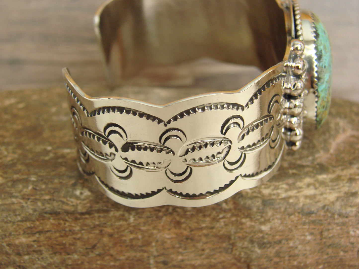 Native American Nickel Silver & Turquoise Bracelet by Cleveland