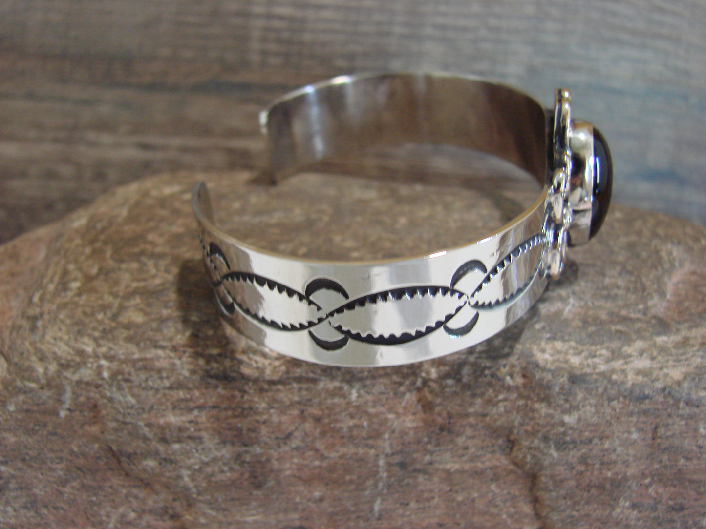 Navajo Indian Nickel Silver & Onyx Bracelet by Cleveland