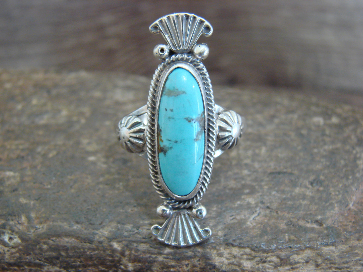 Native American Sterling Silver & Turquoise Ring by Benally - Size 10.5
