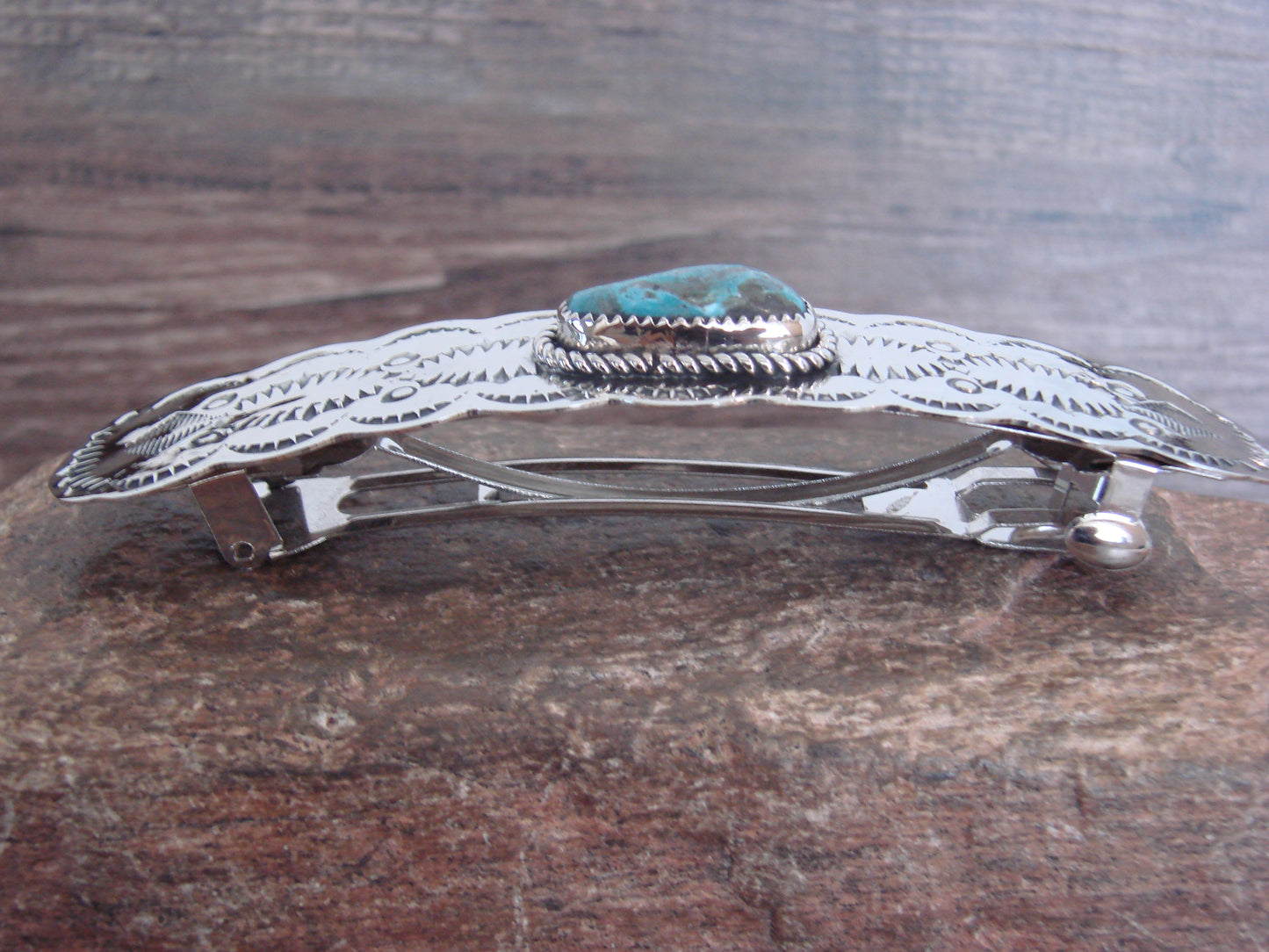 Native American Nickel Silver & Turquoise Hair Barrette by Cleveland