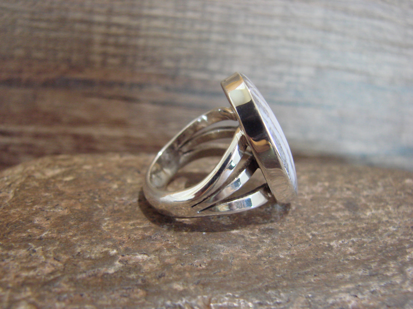 Native American Sterling Silver & White Buffalo Turquoise Ring by Smith - Size 6