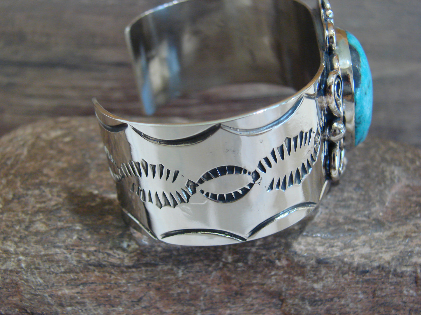Native American Nickel Silver & Turquoise Bracelet by Cleveland